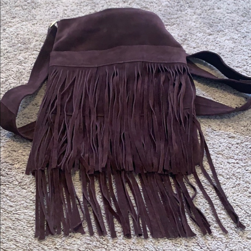 Boutique suede fringe crossbody bag